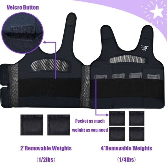 Compression Weighted Vest for Kids Including 6 Removable Weights Purple Large - Picture 6 of 9